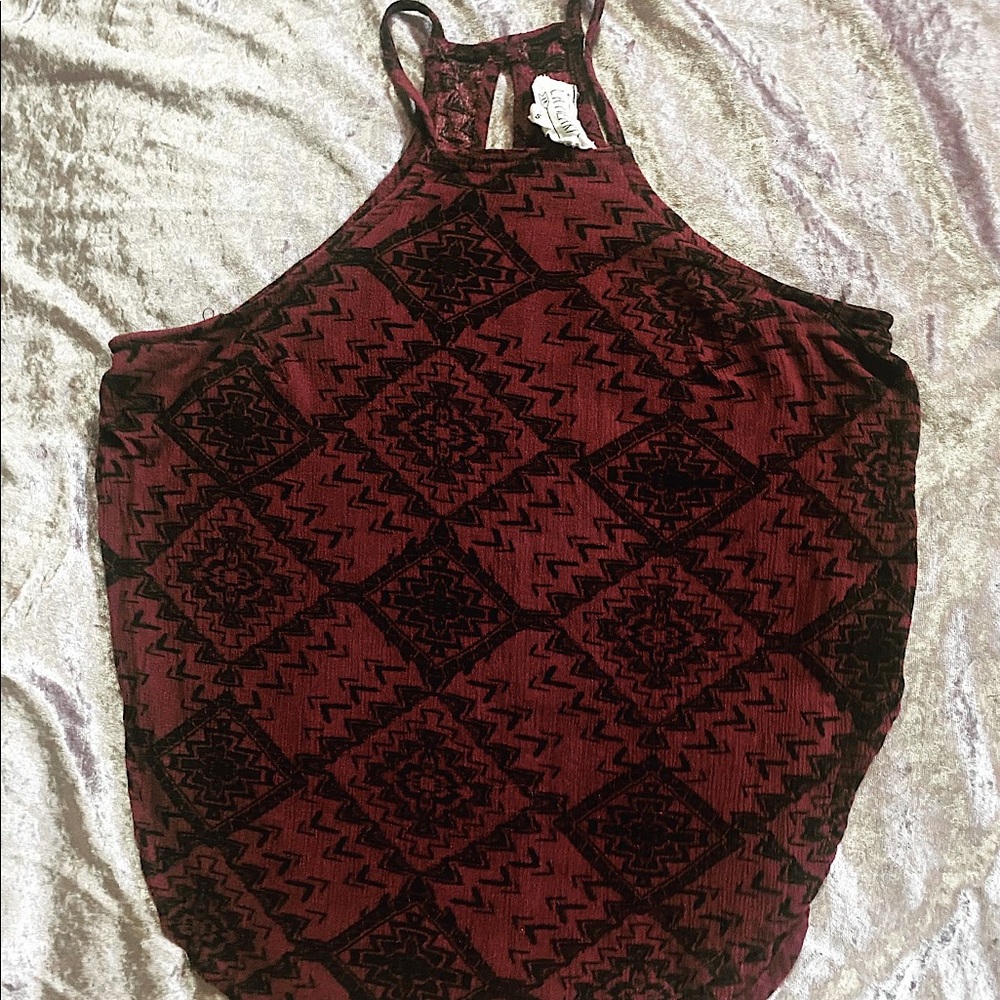 LA Hearts Maroon with Black Tribal Print Top S